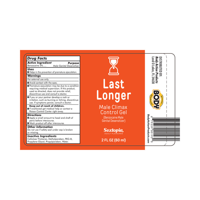 Sextopia Last Longer Male Climax Control Gel 2 oz. Bottle