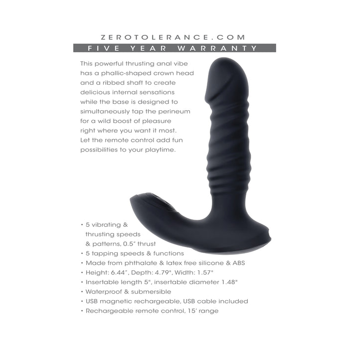 Zero Tolerance Striker Rechargeable Thrusting Anal Vibe with Remote Silicone Black