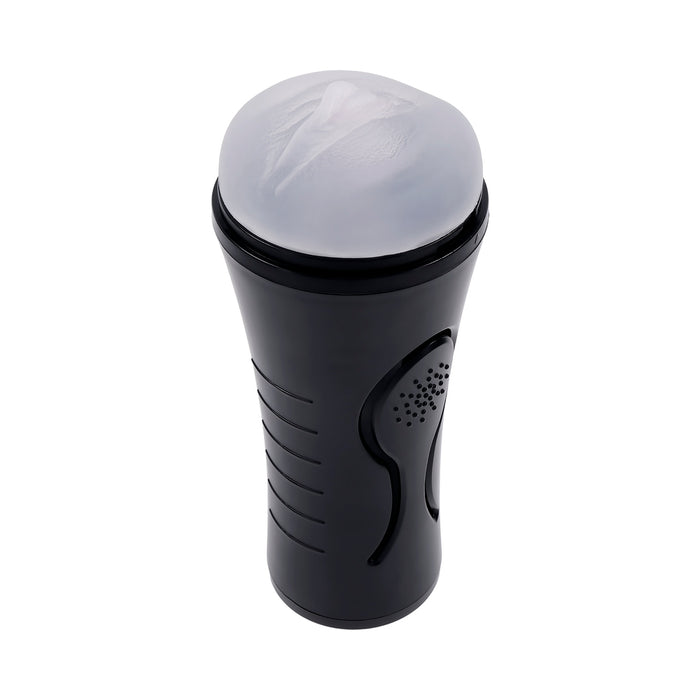 Zero Tolerance Hold Tight Rechargeable Vibrating Squeezeable Cannister Stroker TPE Black/Clear