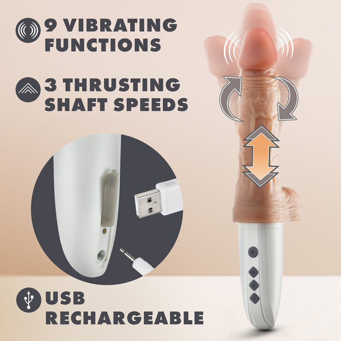 Dr. Skin Silicone Dr. Hammer 7 in. Thrusting, Gyrating & Vibrating Dildo Beige