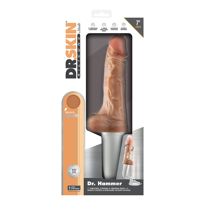 Dr. Skin Silicone Dr. Hammer 7 in. Thrusting, Gyrating & Vibrating Dildo Beige