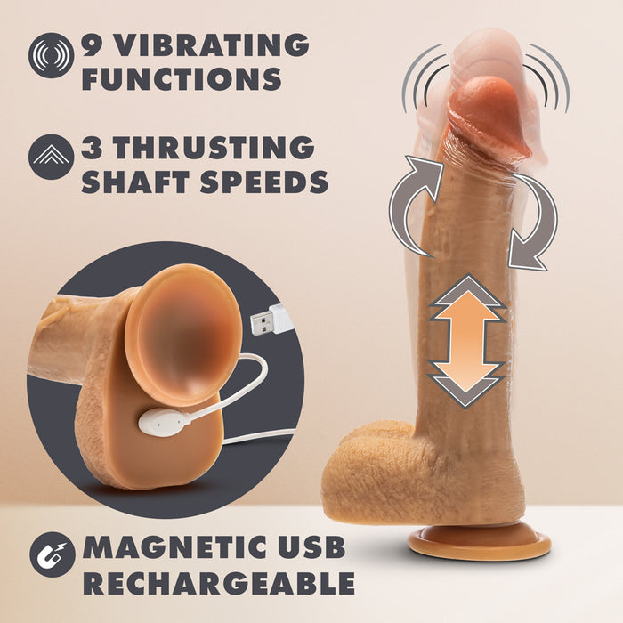 Dr. Skin Silicone Dr. Phillips 8.5 in. Thrusting, Gyrating & Vibrating Dildo with Remote Control Tan