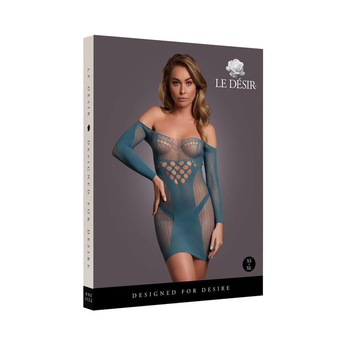Le Desir Long-Sleeved Net Mini Dress Ocean Deep O/S