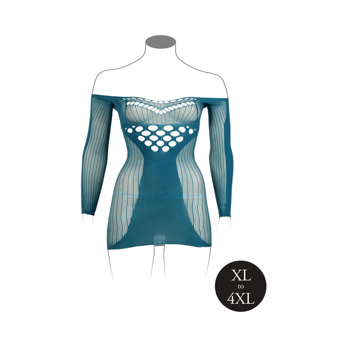 Le Desir Long-Sleeved Net Mini Dress Ocean Deep Queen Size