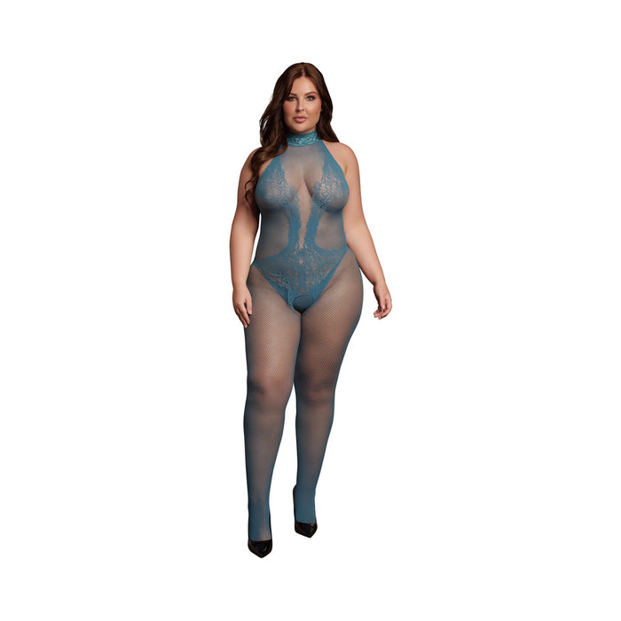 Le Desir Fishnet and Lace Bodystocking Ocean Deep Queen Size