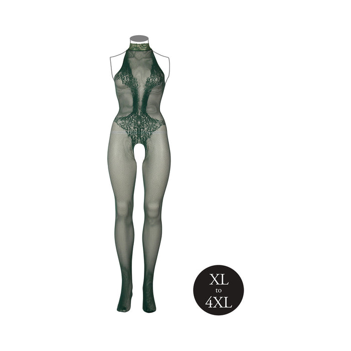 Le Desir Fishnet and Lace Bodystocking Midnight Green Queen Size