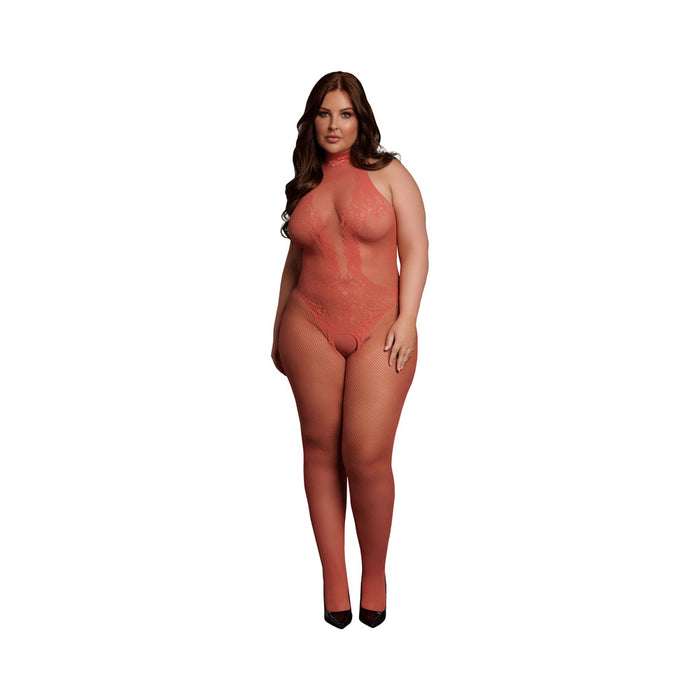Le Desir Fishnet and Lace Bodystocking Sunset Glow Queen Size