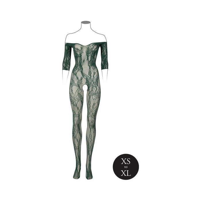 Le Desir Lace Long-Sleeved Bodystocking Midnight Green O/S