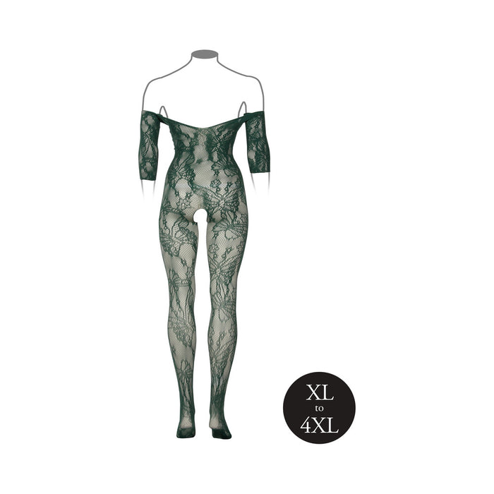 Le Desir Lace Long-Sleeved Bodystocking Midnight Green Queen Size