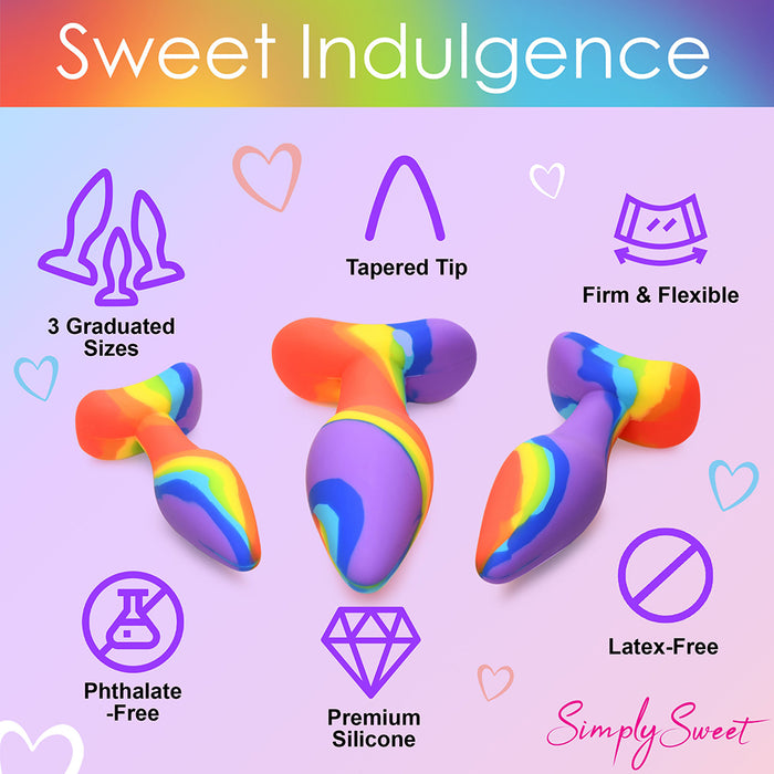 Simply Sweet Rainbow Silicone Butt Plug 3-Piece Set