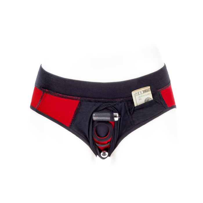 SpareParts Tomboi Cover Brief Style Underwear Harness Nylon Red/Black XS