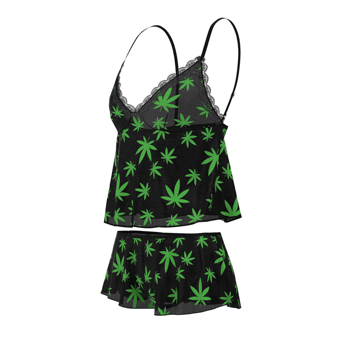 Magic Silk Hazy Dayz Cami & Short Set Pot Leaf S/M