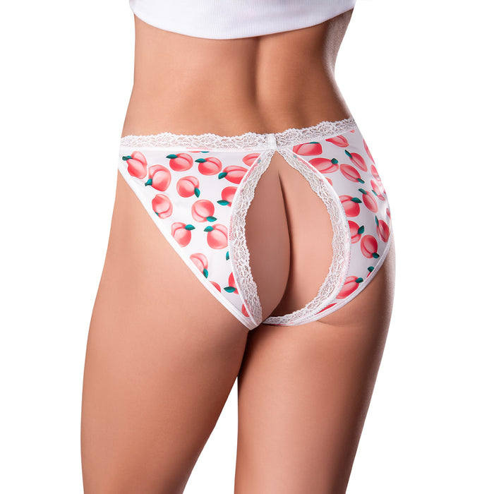 Magic Silk Sweet Treats Split Back & Crotchless Panty with Lube Peach L/XL