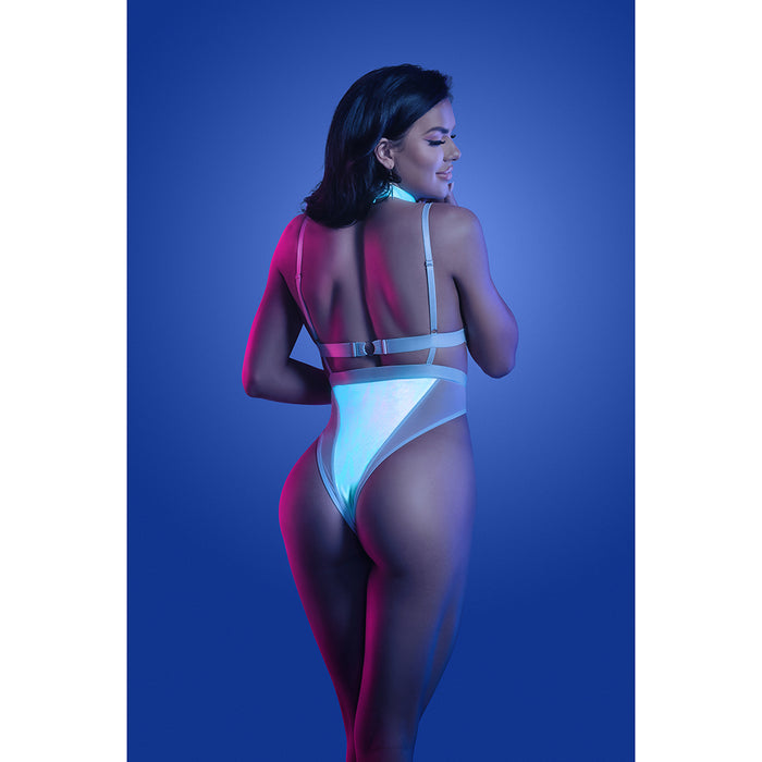 Fantasy Lingerie Glow Prismatic Iridescent Glow-in-the-Dark Cut-Out Harness Bodysuit L/XL