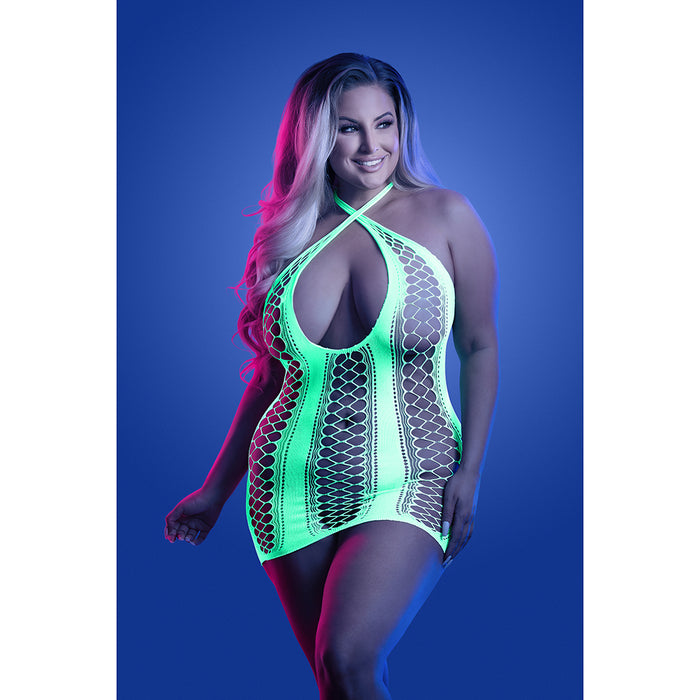 Fantasy Lingerie Glow Synthesize UV Reactive Seamless Keyhole Dress Queen Size