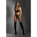 Fantasy Lingerie Edge Quilted Wetlook/Mesh Underwire Bra & Crotchless Panty L/XL