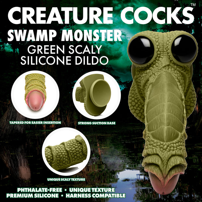 Creature Cocks Swamp Monster Green Scaly Silicone Dildo