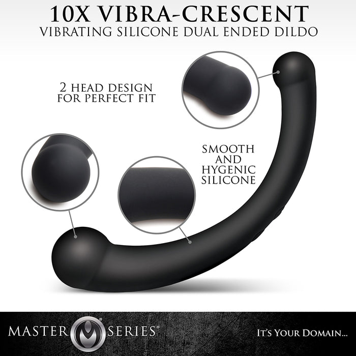 Master Series 10X Vibra-Crescent Vibrating Silicone Dual Ended Dildo Black