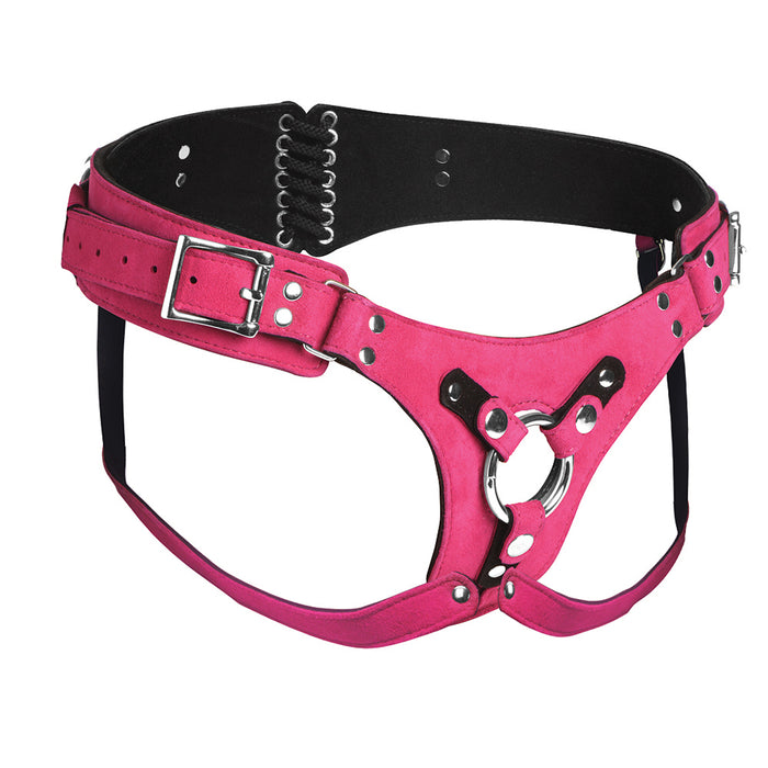 Strap U Bodice Deluxe Leather Corset Harness Pink