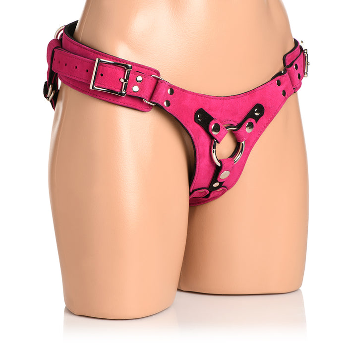 Strap U Bodice Deluxe Leather Corset Harness Pink