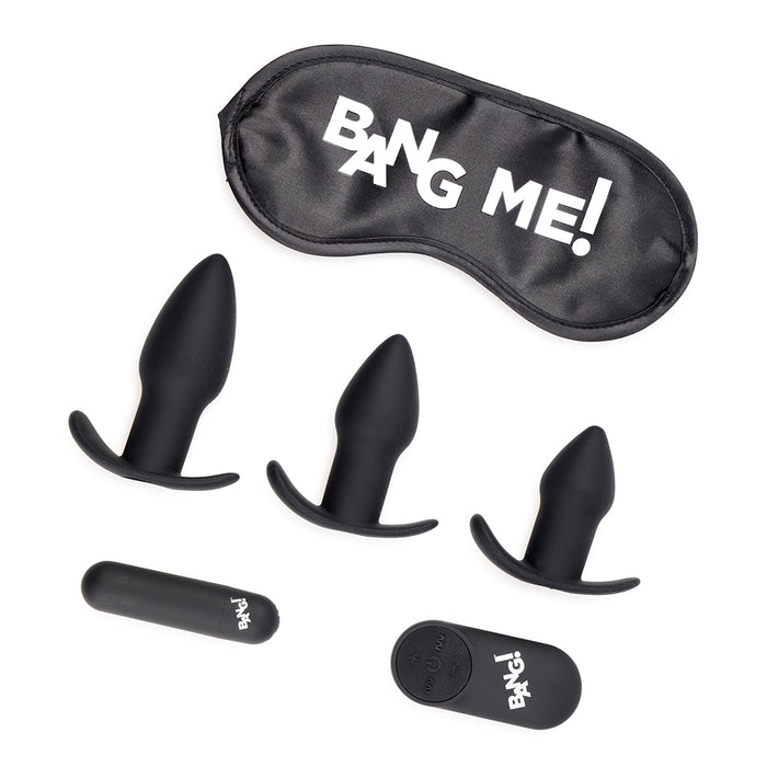 BANG! Backdoor Adventure 3-Piece Butt Plug Set, Bullet & Blindfold Kit Black