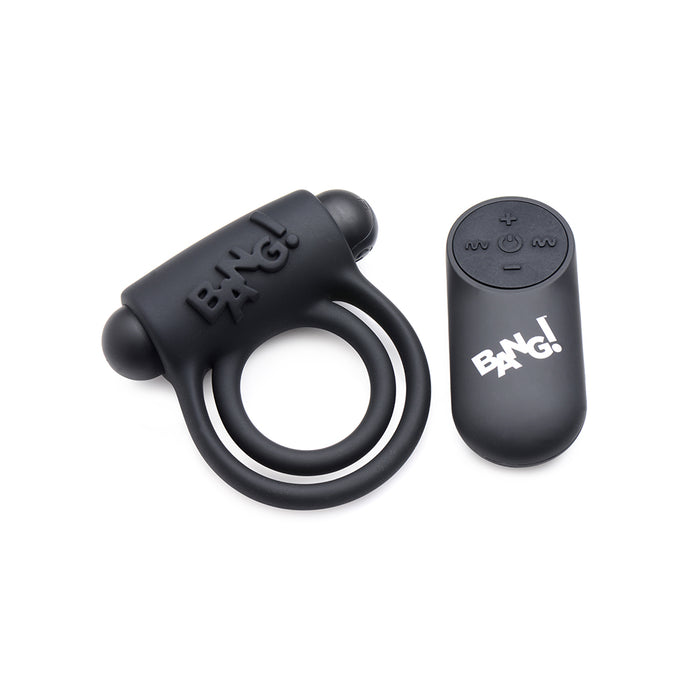 BANG! Silicone Cock Ring & Bullet with Remote Control Black
