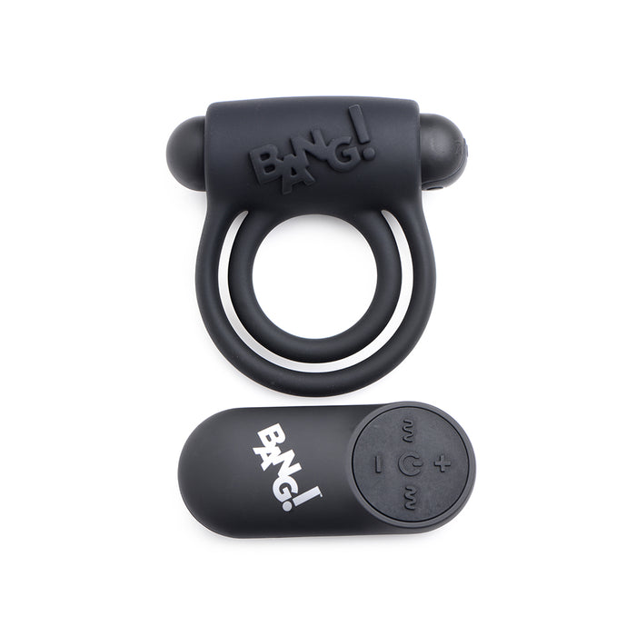 BANG! Silicone Cock Ring & Bullet with Remote Control Black