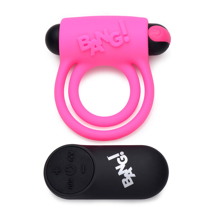 BANG! Silicone Cock Ring & Bullet with Remote Control Pink