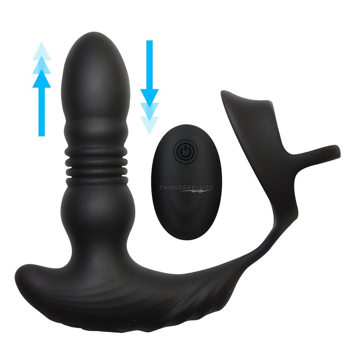 Thunderplugs 10X Thrusting Silicone Vibrator with Cock & Ball Strap & Remote