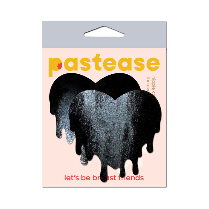 Pastease Faux Latex Pleather Vinyl Black Melty Heart Nipple Pasties