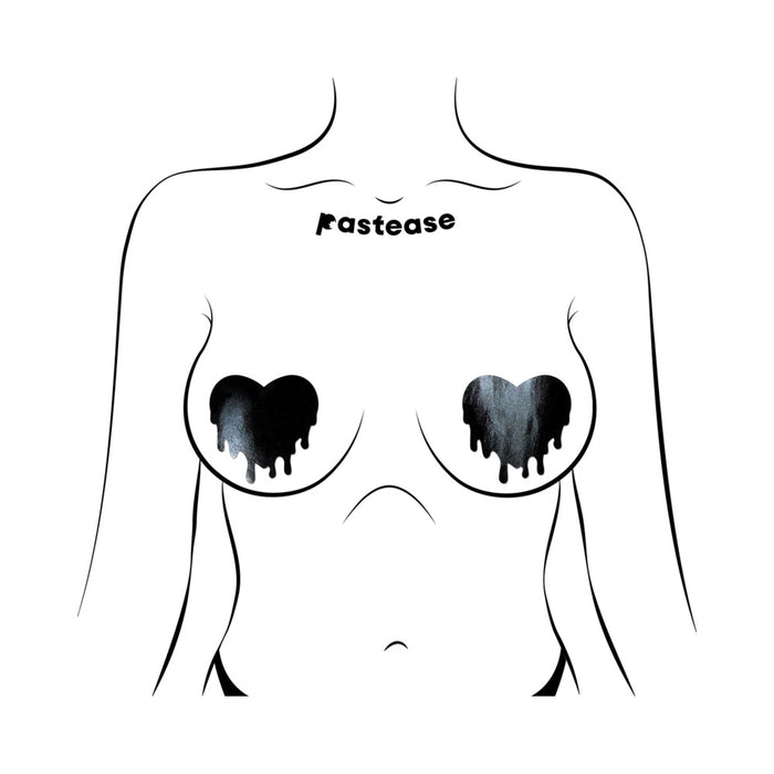 Pastease Faux Latex Pleather Vinyl Black Melty Heart Nipple Pasties