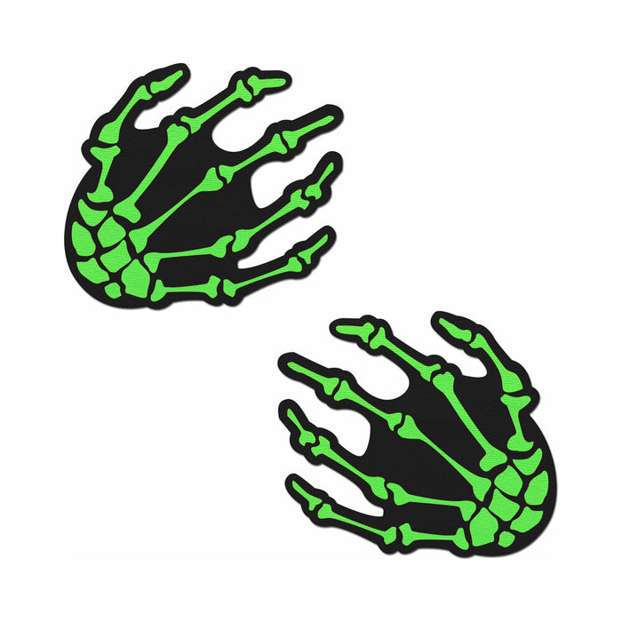Pastease Zombie Neon Green/UV Reactive Boney Hands Nipple Pasties