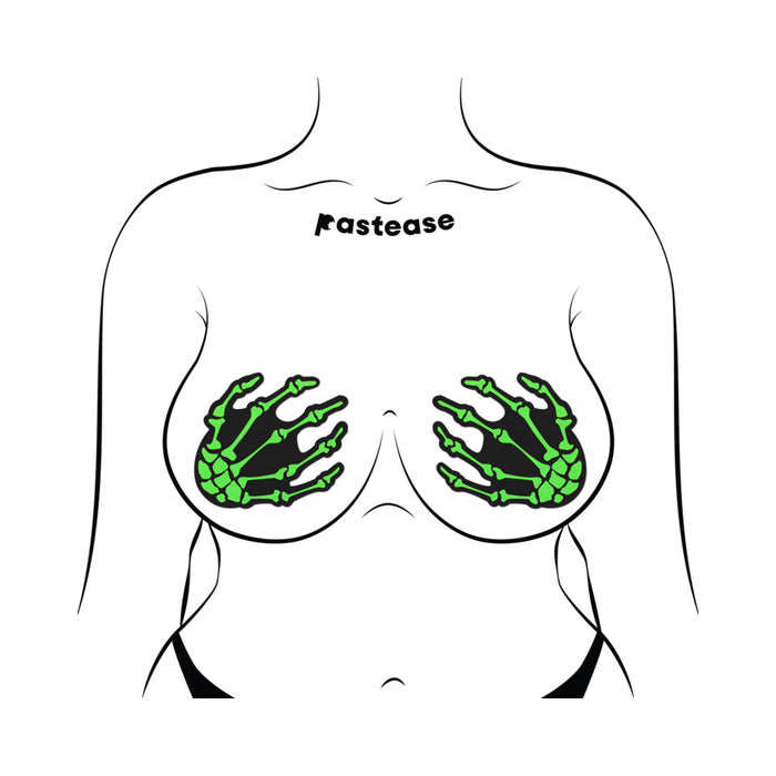 Pastease Zombie Neon Green/UV Reactive Boney Hands Nipple Pasties