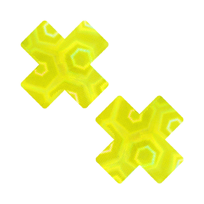 Neva Nude Yellow Nuclear Nightmare Trippy UV 3D Holographic X Nipple Pasties