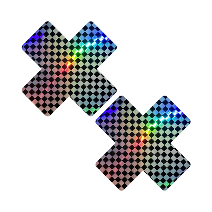 Neva Nude Talladega Trippin' Super Holographic Checkered X Nipple Pasties