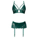 Magic Silk Evermore Bralette, Garter Skirt & Thong Set Emerald S/M