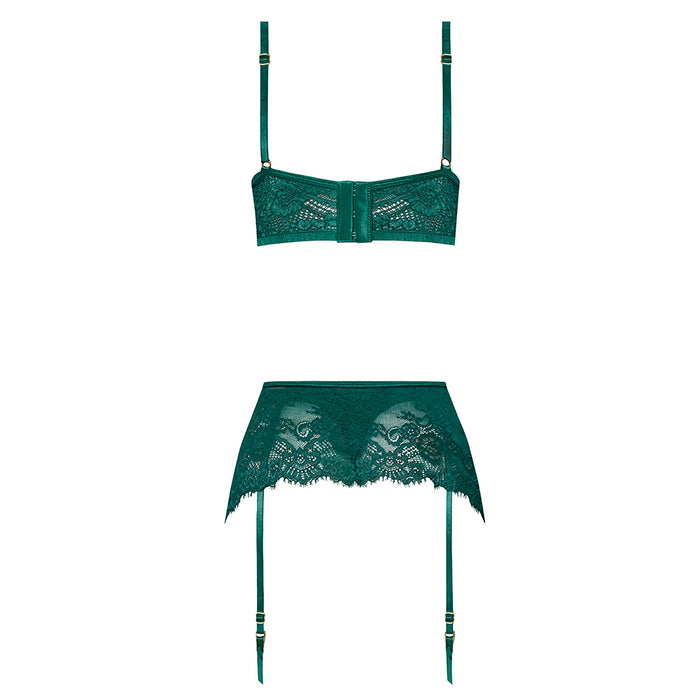 Magic Silk Evermore Bralette, Garter Skirt & Thong Set Emerald S/M