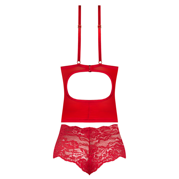Magic Silk Sugar High Plunge Bustier & Boy Short Set Red Queen Size