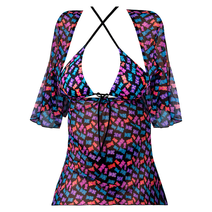Magic Silk Hazy Dayz Halter Bra, Thong & Dress Set Gummy Bears L/XL