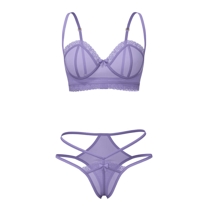 Magic Silk Sheer Passion Demi Bra & High Cut Tanga Very Peri Queen Size