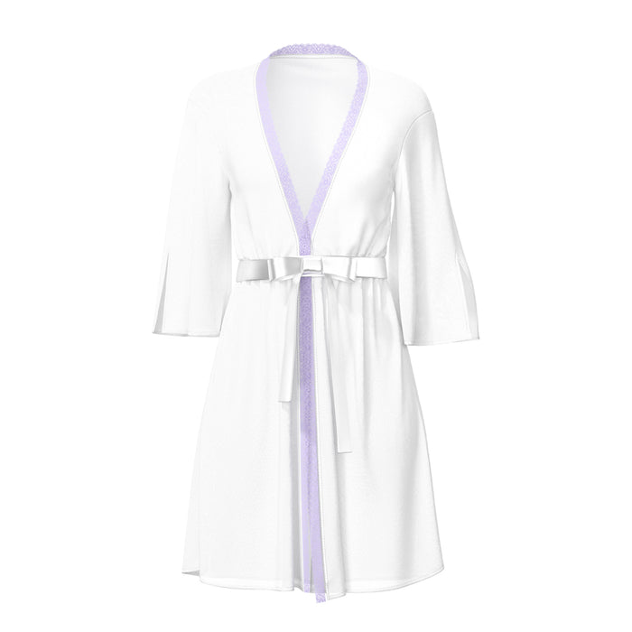 Magic Silk Sheer Passion Flutter Sleeve Robe White/Lavender S/M