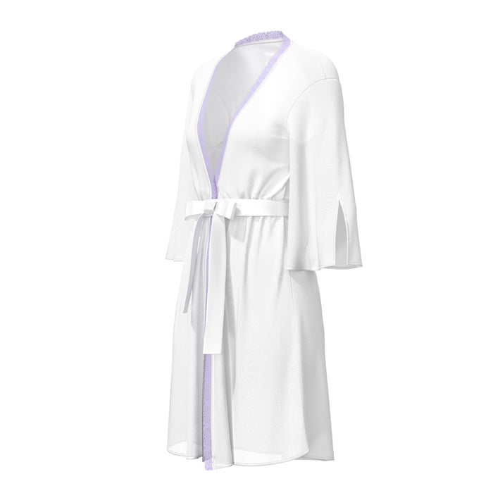 Magic Silk Sheer Passion Flutter Sleeve Robe White/Lavender S/M