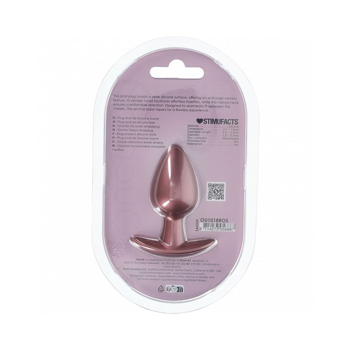 Ouch! Smooth Silicone Anal Plug Medium 3.1 in. Rose Gold