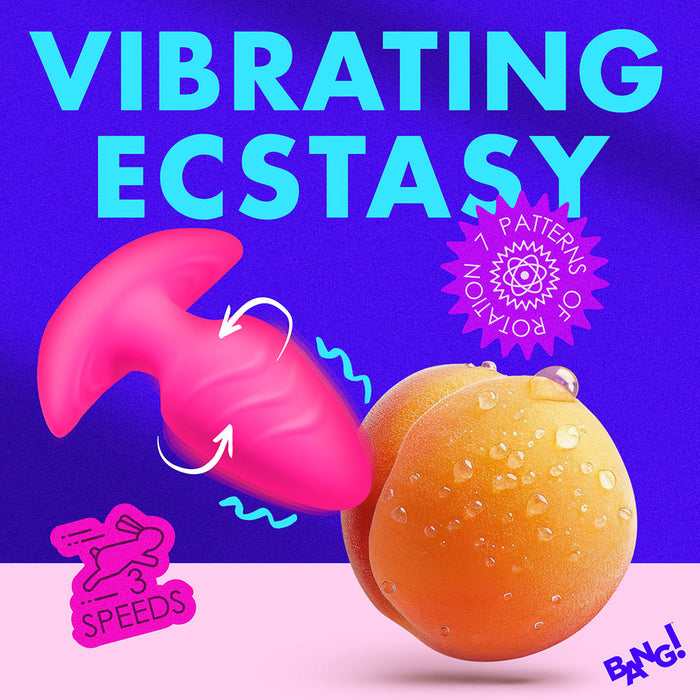 BANG! Rotating & Vibrating Silicone Butt Plug with Remote Pink