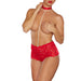 Allure Posh & Spicey High-Waisted Lace Thong with Pearl String and Collar Red O/S