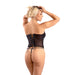 Fantasy Lingerie Leatherette Binding Mesh Corset with Matching G-String Panty S