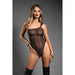 Fantasy Lingerie Domina One-Shoulder Mesh Teddy & Matching Rope Cuffs; Silver Hardware L/XL
