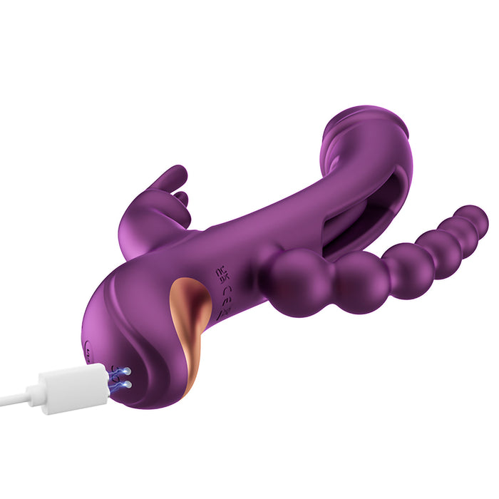 Honey Play Box Trilux Kinky Finger Rabbit Vibrator with Anal Beads Purple