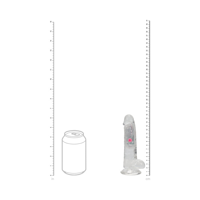 RealRock Wireless Rechargeable Remote Control LED Vibrating 6 in. Dildo with Balls Clear