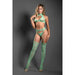 Fantasy Lingerie Sheer Heart Of Glass Lace Knit Halter Tie Top, G-String & Gartered Stockings Seaglass Green O/S